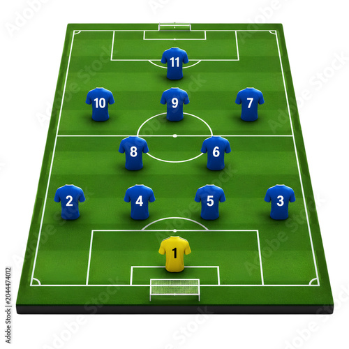 3D Isometric Soccer Field Football Tactical Strategy Formation Layout with Player Jerseys