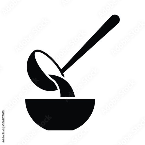 Foto Ladle pouring soup into bowl icon for kitchen utensil and restaurant food service