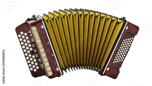 Tableau sur toile Red Accordion with Yellow Bellows and White Buttons