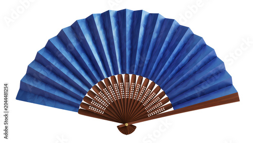 Εκτύπωση καμβά Blue paper folding fan with wooden handle