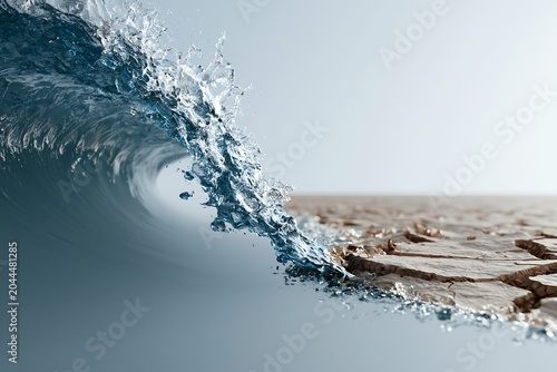 Conceptual illustration of El Nino showing interaction between ocean warming and dry land conditions, climate variability background with copy space for environmental reports and educational content