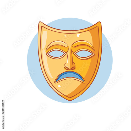 Tragedy mask with sad expression on blue circle background