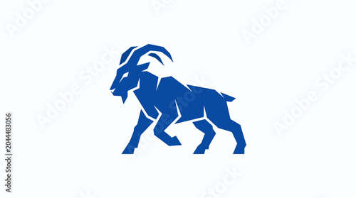 Blue mountain goat ram silhouette vector mascot logo.