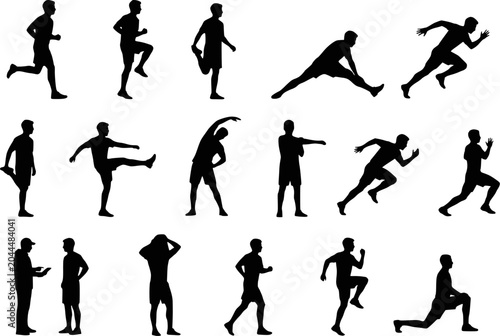 Soccer football player warm up training exercise silhouettes vector set isolated