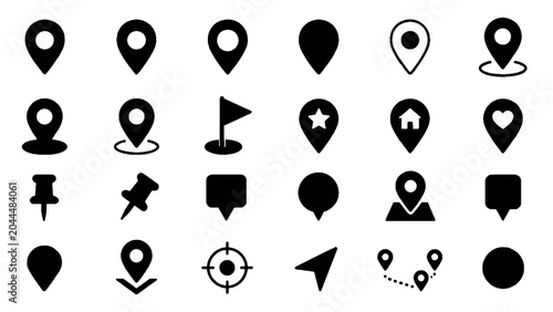 Fotografía Location and Map Pin Icons Set – GPS Navigation, Marker, Geolocation and Trackin