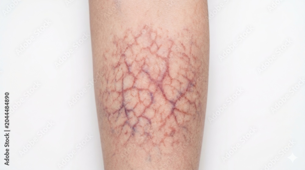 Fototapeta premium Dense arborizing network of purple telangiectasia and spider veins on arm