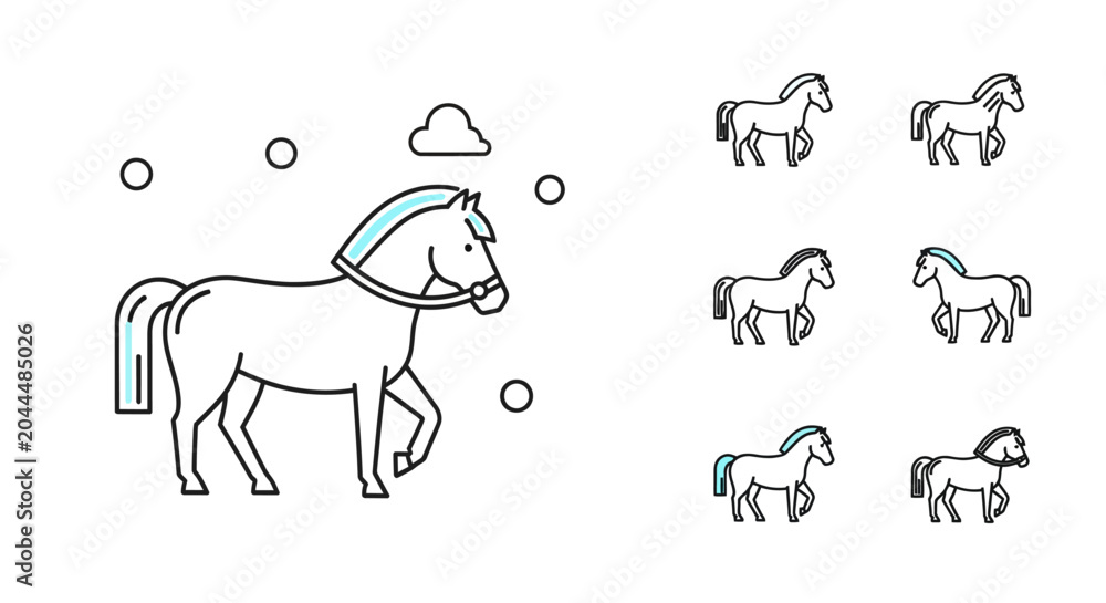 Obraz premium Stylized horse illustrations a set of vector graphics on white background