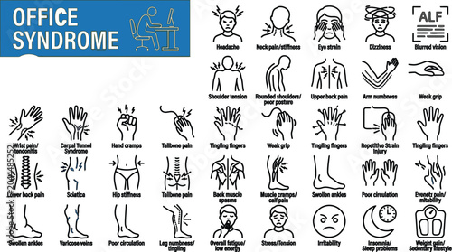 Fotografie Anatomical illustrations depicting office syndrome symptoms vector graphic