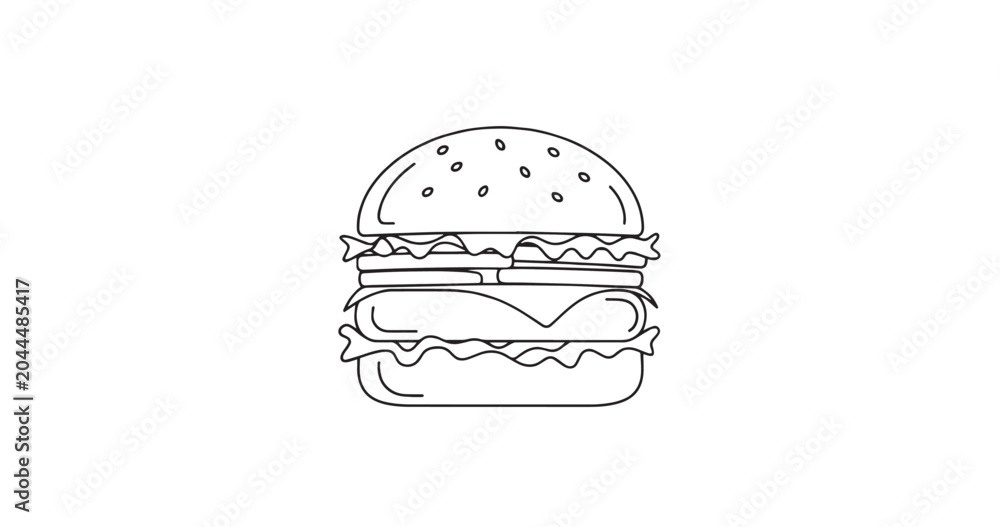 Fototapeta premium Classic Hamburger Burger Continuous Line Illustration
