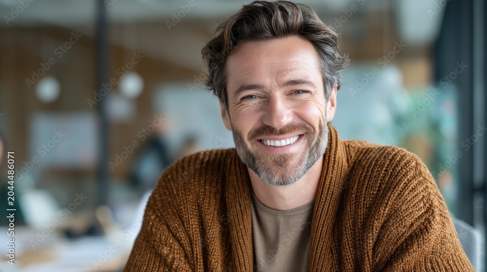 Fototapeta premium Smiling man portrait on transparent backdrop