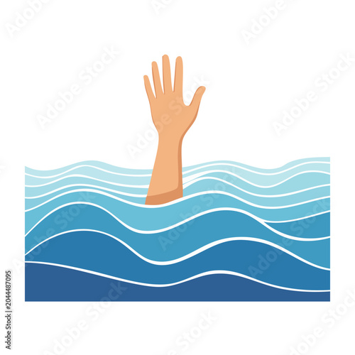 Hand reaching out of wavy blue water