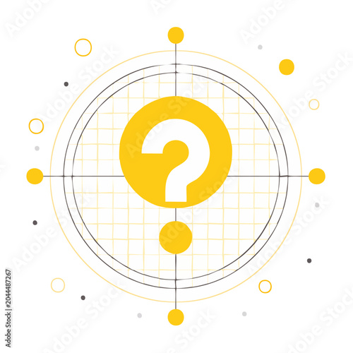 Yellow question mark on a target with abstract elements