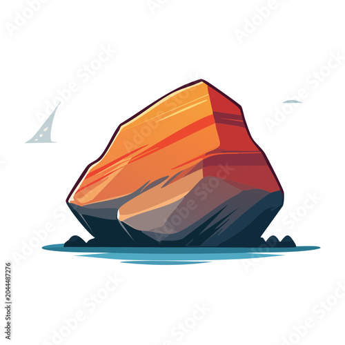 Stylized rock formation in water, flat design illustration