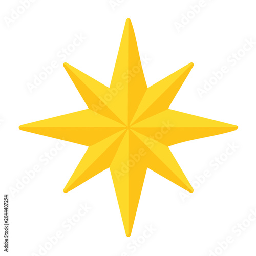Yellow eight-pointed star icon with flat design