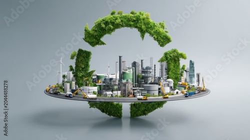 Recycle concept with cityscape and greenery
