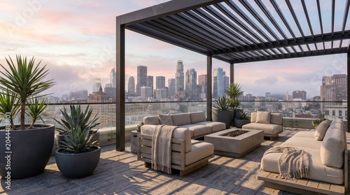 Cloudy Sky View from Modern Rooftop Terrace