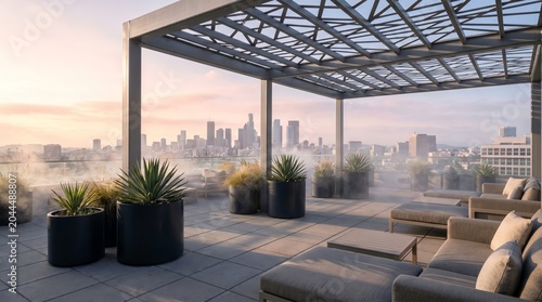 Cloudy Sky Over Modern Rooftop at Golden Hour Urban Landscape