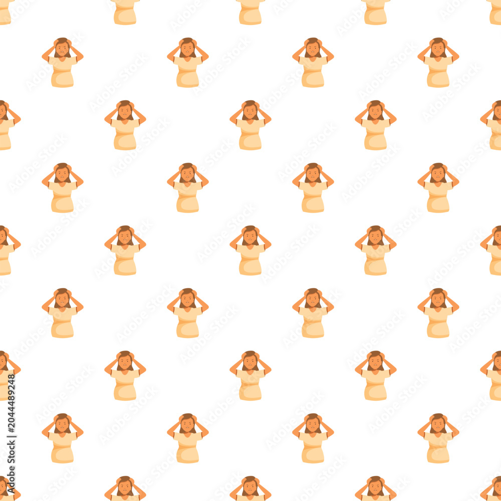 Fototapeta premium Woman feeling a headache, anxiety, or stress, repeating in a seamless pattern