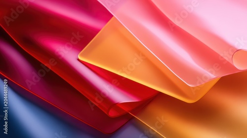 Dynamic abstract background with flowing translucent layers in a vibrant gradient of red, orange, pink, and blue hues