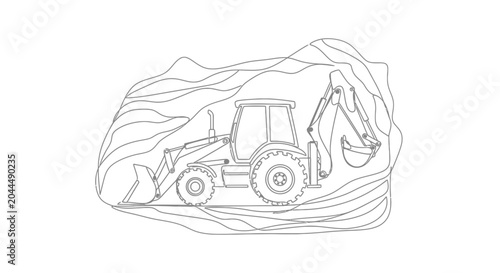 Backhoe Loader Excavator Digging in Earth Outline Drawing