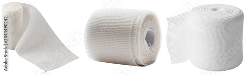 Obraz na plátne Three rolls of white medical gauze bandage isolated on transparent background