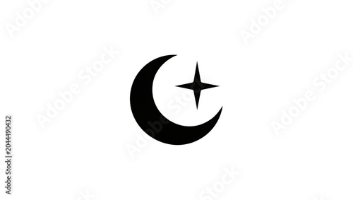 Canvas Print Black crescent moon and star symbol