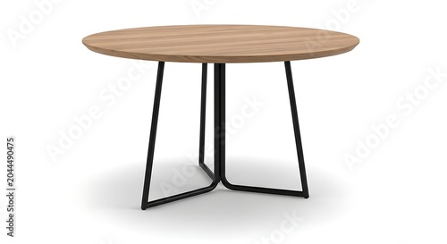 Minimalist round wooden table with black metal legs