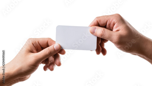 Obraz na plátně Two hands holding blank white credit card