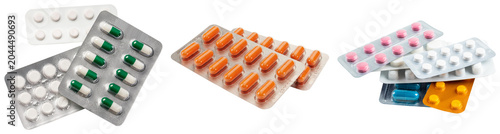 Obraz na plátně Various blister packs of pills and capsules isolated on a white background