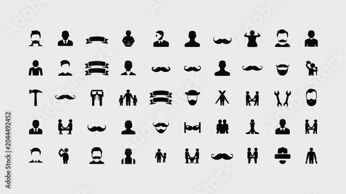 Photography Collection of fatherhood and masculinity black and white icons.