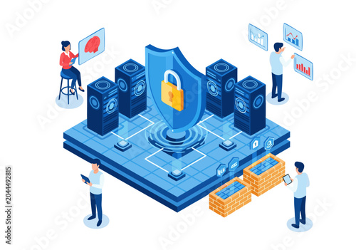 Schilderij op canvas Cybersecurity Vector Illustration Protecting Digital Assets with Data Security a