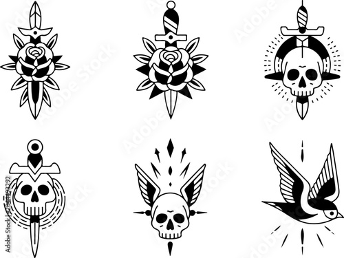 Mystical Tattoo Symbols Collection – Celestial Eyes, Moon, Sword, Moth & Sacred Sigils