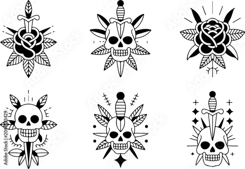 Mystical Tattoo Symbols Collection – Celestial Eyes, Moon, Sword, Moth & Sacred Sigils