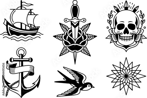 Mystical Tattoo Symbols Collection – Celestial Eyes, Moon, Sword, Moth & Sacred Sigils