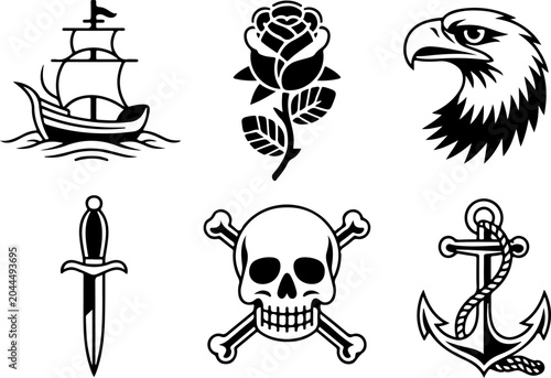 Mystical Tattoo Symbols Collection – Celestial Eyes, Moon, Sword, Moth & Sacred Sigils