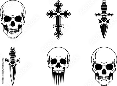 Mystical Tattoo Symbols Collection – Celestial Eyes, Moon, Sword, Moth & Sacred Sigils