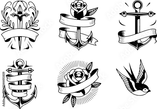 Mystical Tattoo Symbols Collection – Celestial Eyes, Moon, Sword, Moth & Sacred Sigils