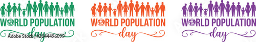 Photos World population day awareness logos in green orange and purple