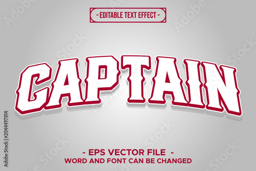 Captain Varsity Sport Red and White College 3D Editable Text Effect EPS Vector
