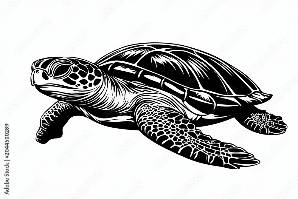Fototapeta premium Stunning Underwater Scene Featuring a Graceful Sea Turtle with Detailed Shell Patterns and Flora
