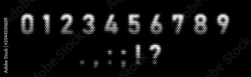 Tableau sur toile Numbers and punctuation marks, white halftone dotted pattern effect typographic
