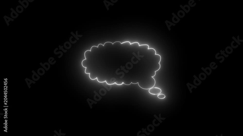 Neon glowing thought bubble animation on black background, for social media, and messaging speech balloon