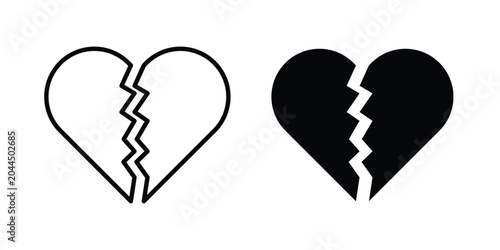 Fotografi Broken heart icon stroke and solid black editable vectors
