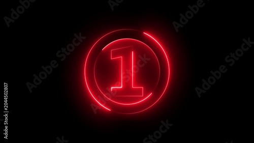 Neon red number one countdown timer with glowing circular frame