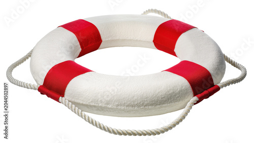 Foto White and red life preserver ring with rope