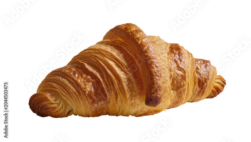 Foto Golden brown flaky croissant pastry with layers
