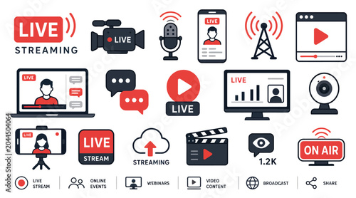 Live Streaming and Broadcast Icons