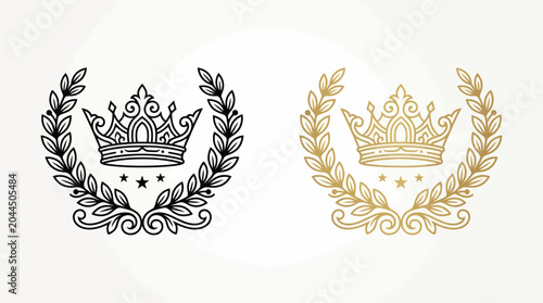 Tableau sur toile Royal Crown Emblem Laurel Wreath and Stars - Black and Gold Designs