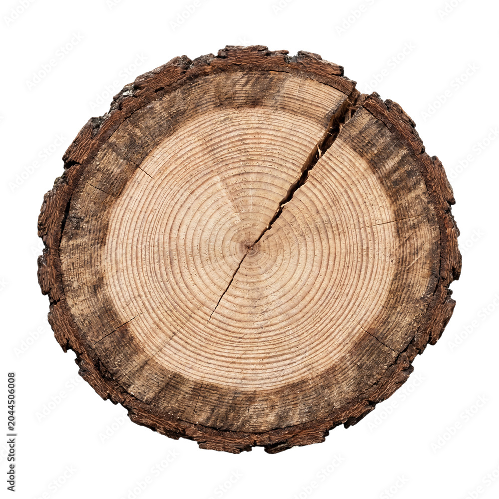 Fototapeta premium Tree trunk cross section on transparent background