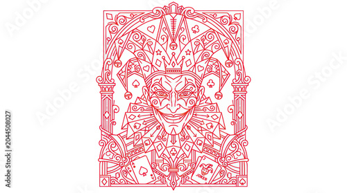 Photos Joker Card Illustration - Red Line Art
